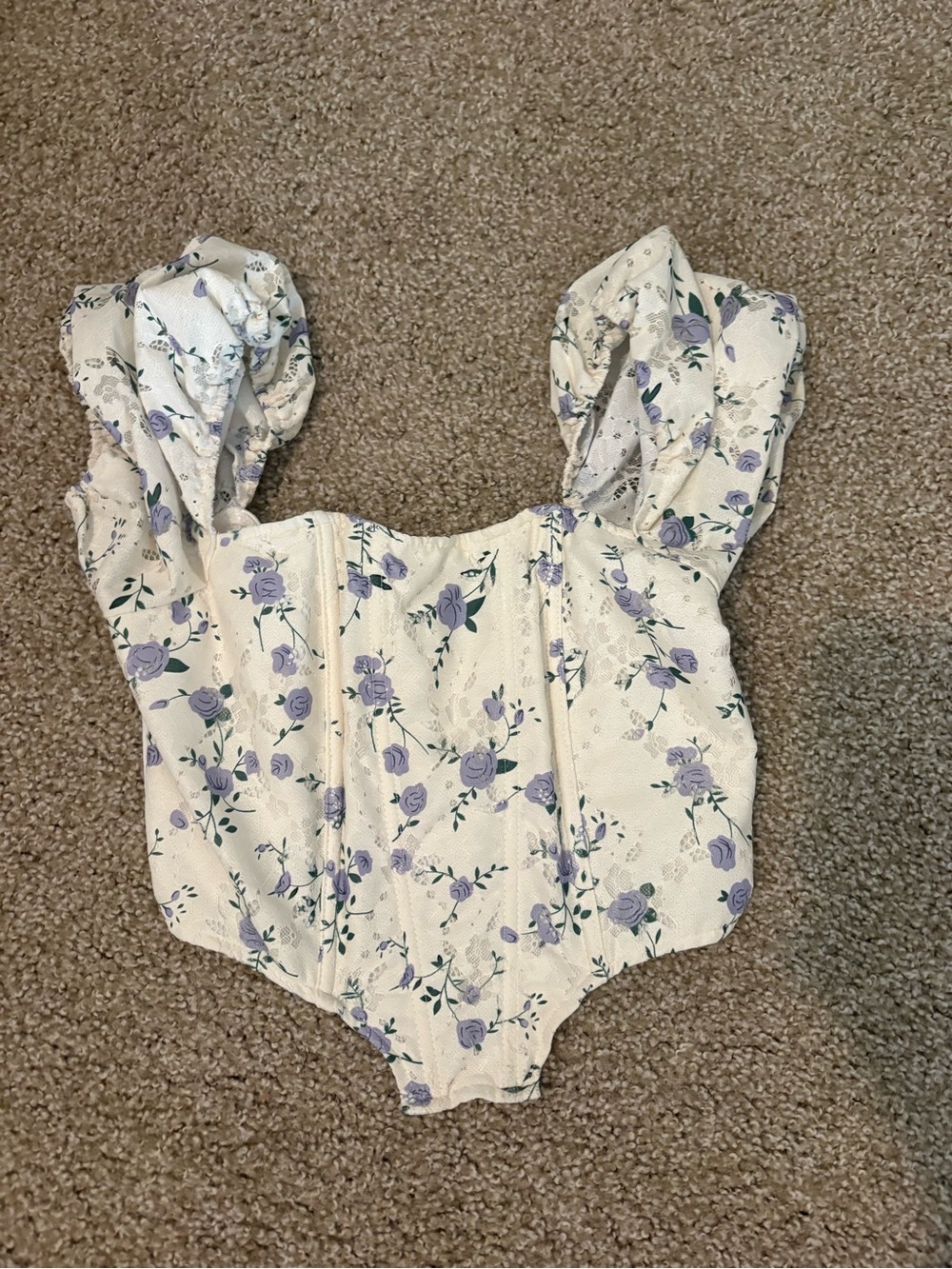 SHEIN Cream One-Piece Bodysuit with Lavender Rose Print